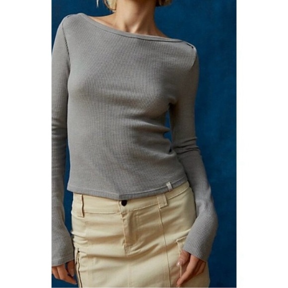 BDG Urban Outfitters Willow Thermal Grey Boatneck Top Size XS - Picture 3 of 11